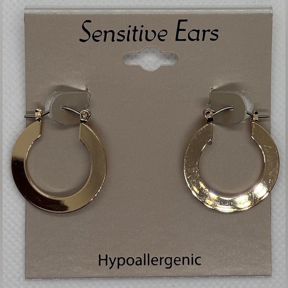 New Sensitive Ears Gold Flat Hoop Earrings